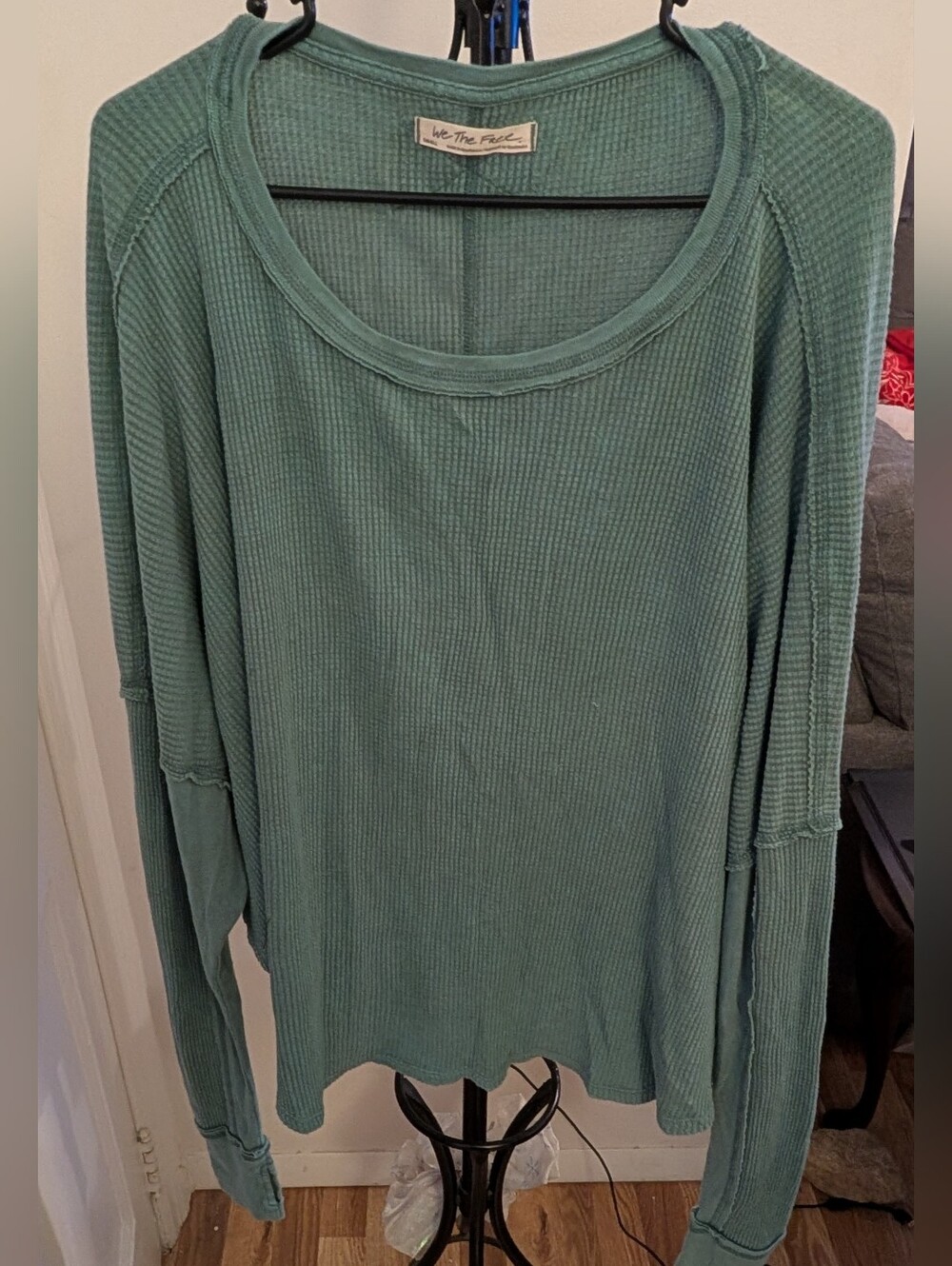 We The Free Sage Green Waffle Knit Top Size Large